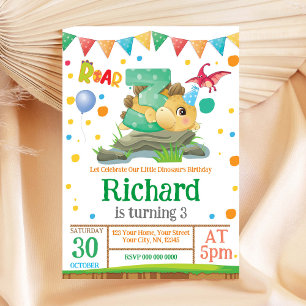 Dinosaur 3rd Birthday Invitation Kaart