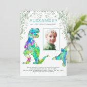 Dinosaur 3rd Birthday Party Foto Kaart (Staand voorkant)