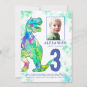 Dinosaur 3rd Birthday Party Foto Kaart (Voorkant)