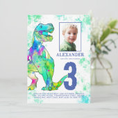 Dinosaur 3rd Birthday Party Foto Kaart (Staand voorkant)