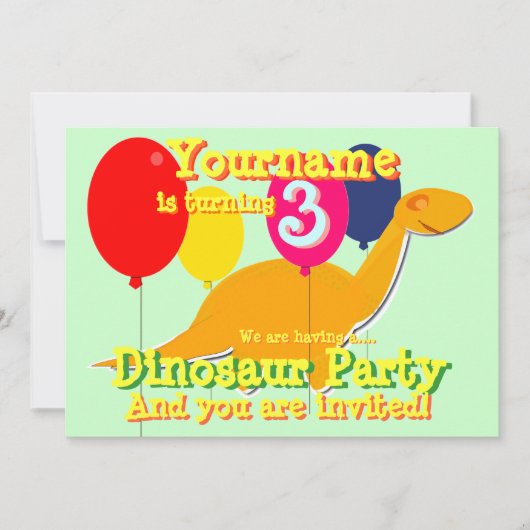 Dinosaur 3rd Birthday Party Kaart (Voorkant)