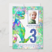 Dinosaur 3rd Birthday Party Photo Blue Kaart (Voorkant)