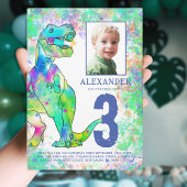 Dinosaur 3rd Birthday Party Photo Blue Kaart