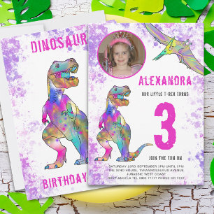 Dinosaur 3rd Birthday Party Roze Kaart