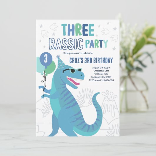 Dinosaur 3rd Birthday Party T-Rex 3rd Birthday Kaart (Staand voorkant)