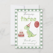 Dinosaur 3rd Birthday thank You Bedankkaart (Voorkant)