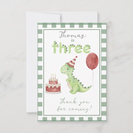 Dinosaur 3rd Birthday thank You Bedankkaart (Voorkant)