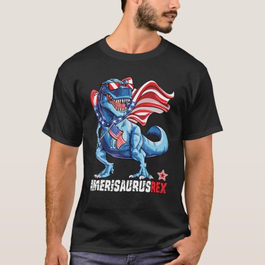 Dinosaur 4 juli Amerisaurus T Rex Grappig Cadeau T-shirt (Voorkant)