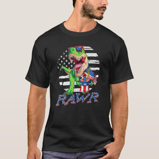 Dinosaur 4 juli jongens t rex amerikaanse vlag VS T-shirt (Voorkant)