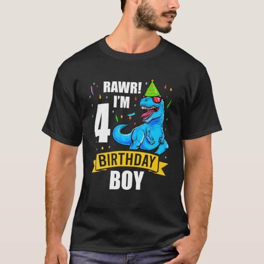 Dinosaur 4 Veerjarig Kind van de Dag van de Jongen T-shirt (Voorkant)