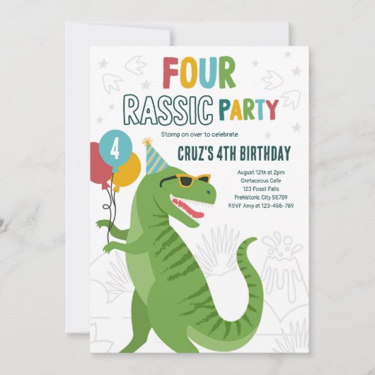 Dinosaur 4e verjaardagsfeest T-Rex 4e verjaardag Kaart (Voorkant)