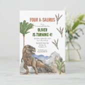Dinosaur 4e verjaardagsfeest uitnodiging (Staand voorkant)