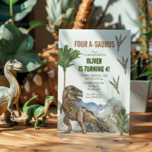Dinosaur 4e verjaardagsfeest uitnodiging