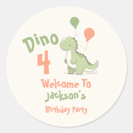 Dinosaur 4e verjaardagsfeest welkom ronde sticker