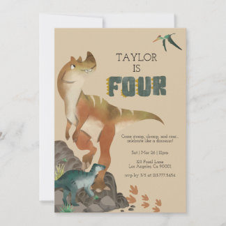 Dinosaur 4th Birthday Invitation Kaart