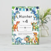 Dinosaur 4th Birthday Kaart (Staand voorkant)