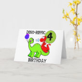 Dinosaur 4th Birthday Tshirts en Gifts Kaart (Gele Bloem)