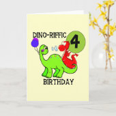 Dinosaur 4th Birthday Tshirts en Gifts Kaart (Gele Bloem)