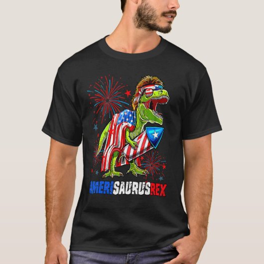 Dinosaur 4th Of July Amerisaurus Rex American Flag T-shirt (Voorkant)