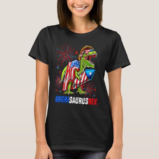 Dinosaur 4th Of July Amerisaurus Rex American Flag T-shirt (Voorkant)