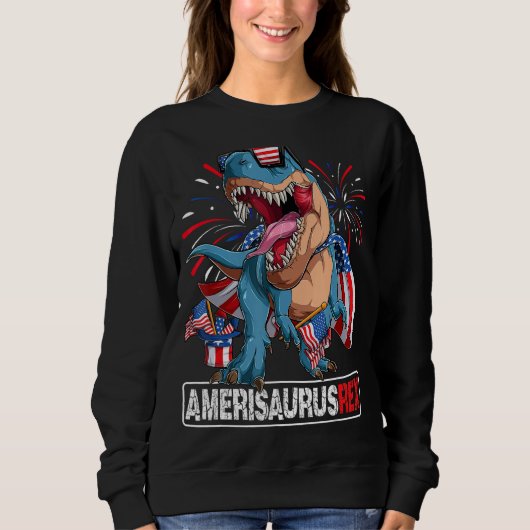 Dinosaur 4th of July Boys Girls Men Amerisaurus T  Trui (Voorkant)
