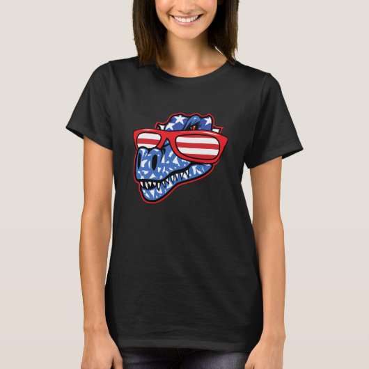 Dinosaur 4th of July Girls Women Rex T-shirt (Voorkant)