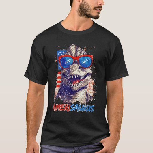 Dinosaur 4th of July Kids Boys Men Amerisaurus Rex T-shirt (Voorkant)