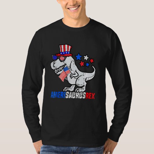 Dinosaur 4th Of July Kids Boys Men Amerisaurus Rex T-shirt (Voorkant)