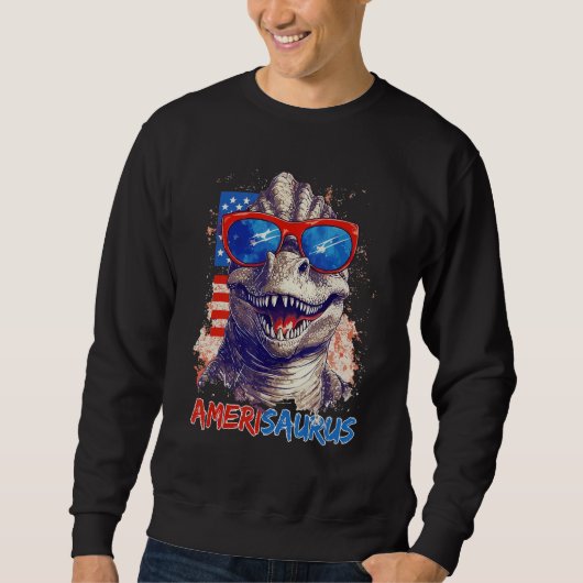 Dinosaur 4th of July Kids Boys Men Amerisaurus Rex Trui (Voorkant)