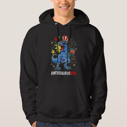 Dinosaur 4th Of July US Flag Amerisaurus Res Patri Hoodie (Voorkant)