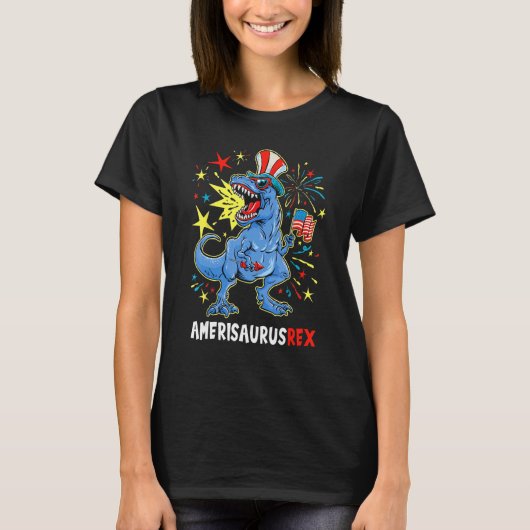 Dinosaur 4th Of July US Flag Amerisaurus Res Patri T-shirt (Voorkant)