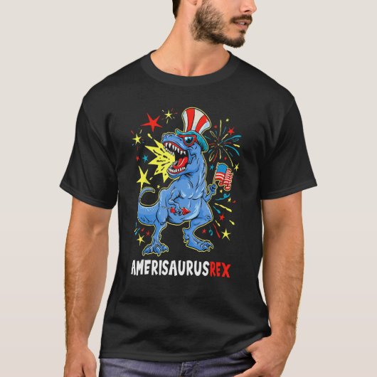 Dinosaur 4th Of July US Flag Amerisaurus Res Patri T-shirt (Voorkant)