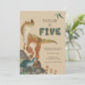 Dinosaur 5e verjaardag uitnodiging (Staand voorkant)