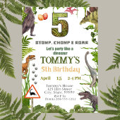 Dinosaur 5e verjaardagsfeest uitnodiging voor jong