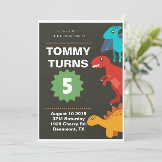 Dinosaur 5th Birthday Party Boy Kaart (Staand voorkant)