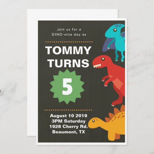 Dinosaur 5th Birthday Party Boy Kaart (Voorkant / Achterkant)