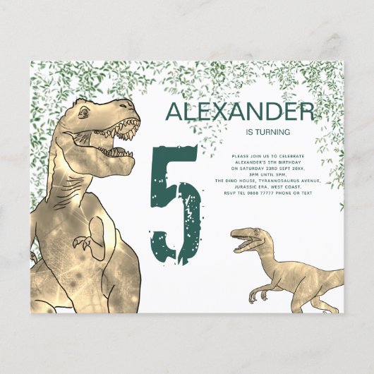 Dinosaur 5th Birthday Party budget Uitnodiging (Voorkant)