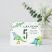 Dinosaur 5th Birthday Party Budget Uitnodiging Briefkaart (Staand voorkant)