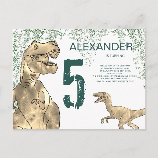 Dinosaur 5th Birthday Party budget Uitnodiging Briefkaart (Voorkant)