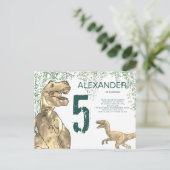 Dinosaur 5th Birthday Party budget Uitnodiging Briefkaart (Staand voorkant)