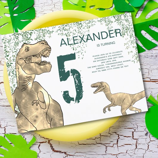Dinosaur 5th Birthday Party budget Uitnodiging Briefkaart