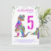 Dinosaur 5th Birthday Party for Girls Kaart (Staand voorkant)
