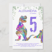 Dinosaur 5th Birthday Party for Girls paars Kaart (Voorkant)