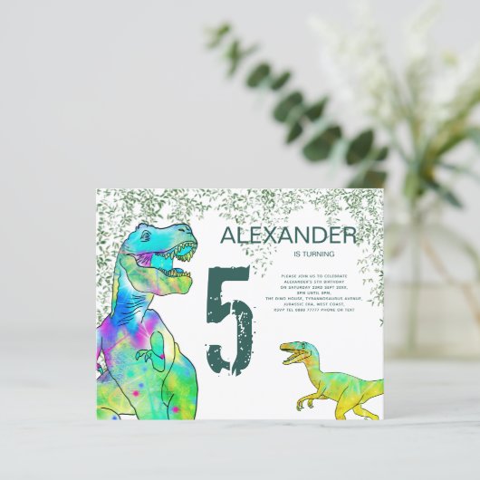 Dinosaur 5th Birthday Party Invitation (Staand voorkant)