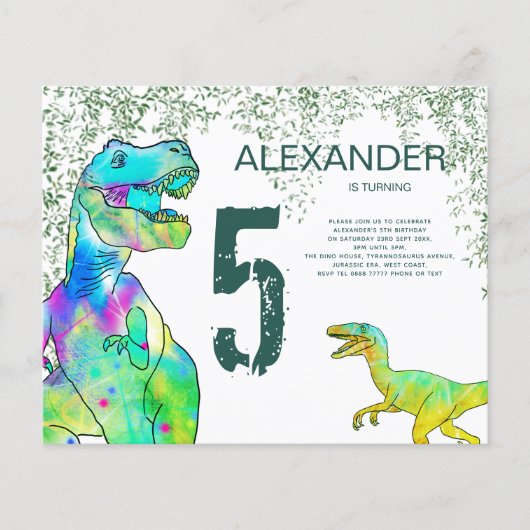 Dinosaur 5th Birthday Party Invitation (Voorkant)