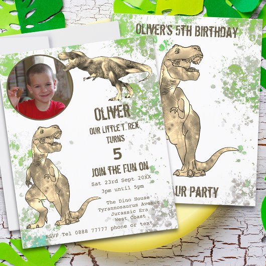 Dinosaur 5th Birthday Party T Rex boys Foto groen