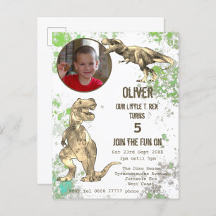 Dinosaur 5th Birthday Party T Rex boys Foto groen Uitnodiging Briefkaart