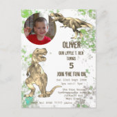 Dinosaur 5th Birthday Party T Rex boys Foto groen Uitnodiging Briefkaart (Voorkant)