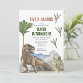 Dinosaur 5th Birthday Party uitnodiging (Staand voorkant)