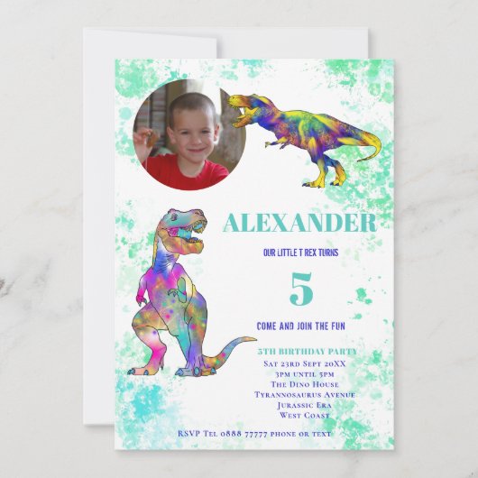 Dinosaur 5th Birthday Photo Invitation Kaart (Voorkant)